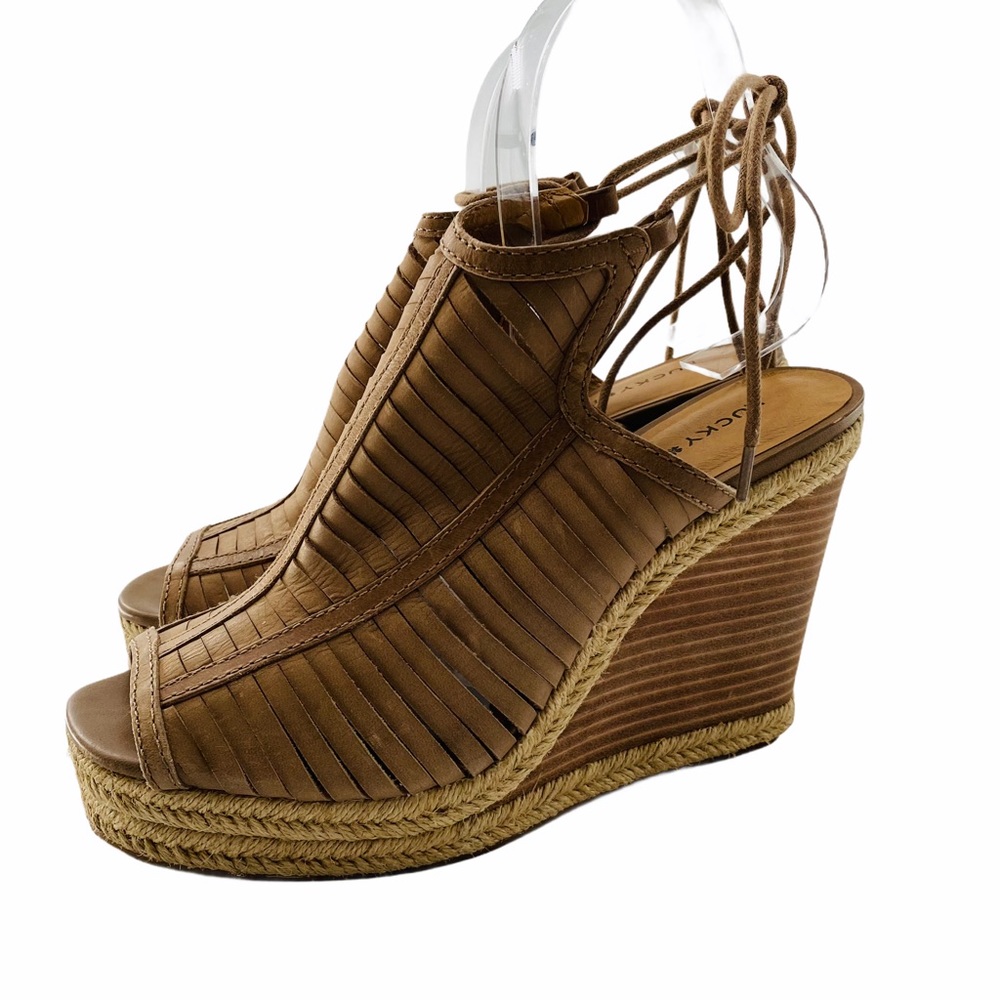 Lucky Brand Laceey Leather Wedge Peep Toe Sandal - Picture 2 of 15